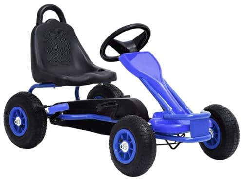 Mangloder Pedal Go-Kart mit Luftreifen Blau für Kinder von 3 bis 6 Jahren, Kinderfahrzeug mit Handbremse, stabile Gummireifen, kindgerechtes Design, ideal für Garten und Freizeit