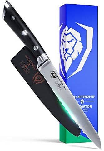 DALSTRONG Serrated Utility Knife - 5.5 inch - Gladiator Series Elite - Forged High Carbon German Steel - Kitchen Knife - Serrated Knife Blade - Sheath Included - NSF Certified