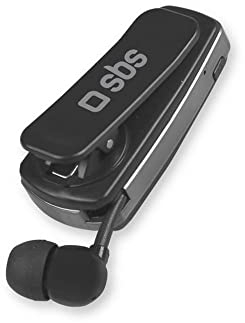 SBS Auricolare Bluetooth con Clip e Cavo Retrattile, Tecnologia Multipoint per collegare 2 dispositivi contemporaneamente, autonomia di Conversazione Fino a 7 Ore, Nero