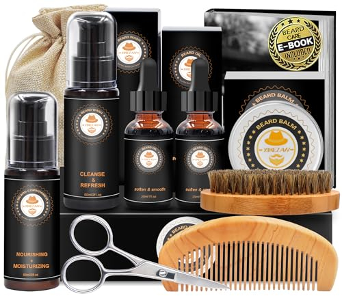 Bartpflege Set für Männer,Geschenke für Männer Papa Freund Bartwuchs Pflegeset mit Bartshampoo,Bart Conditioner,Bartöl,Balsam,Bartroller,Bartbürste,Bartkamm,Bartschere (Bartpflegeset)