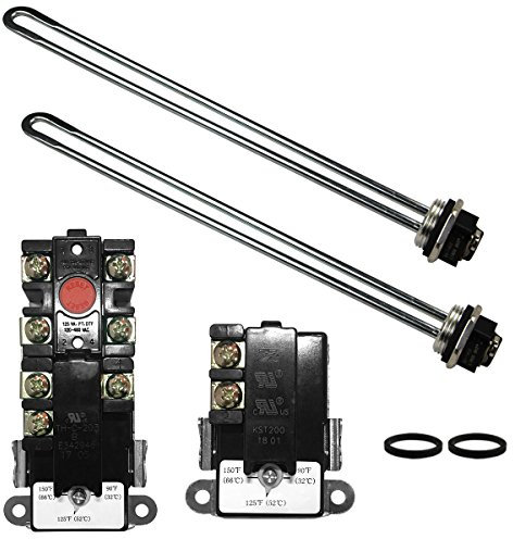 EWH-01 Electric Water Heater Tune-Up Kit, Includes Two Water Heater Thermostat, Two Water Heater Elements - 4500W 240V (3500W@208V), Universal Type Thermostat as Water Heater Replacement Parts