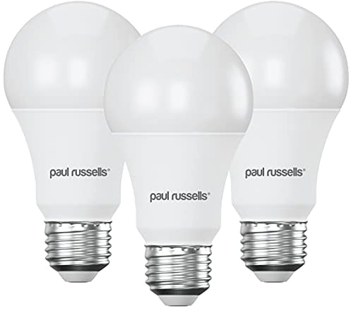 paul russells E27 Edison Screw LED Light, 13W = 100W Equivalent Bulbs, 1521 Lumens, 2700K Standard ES A60 LED GLS – Bright Large Energy Saving Non-Dimmable Lightbulbs, Warm White Frosted, 3 Pack