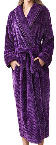 ZYUEER Peignoir Femme Polyester Robe de Chambre Polaire Chaud Long Polyester Peignoir de Bain Homme Eponge Hiver Longue Unisex pas cher (XXXL, Violet)