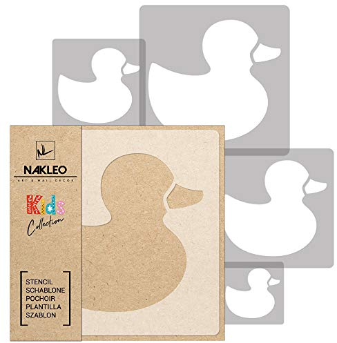 NAKLEO Schablonen Malen für Kinderzimmer, 5 Stück Set 9x9 bis 34x34cm Gummi Ente Badezimmer, Wiederverwendbare Kunststoff Malvorlage Raumdekoration, Basteln DIY Wand Möbel Papier Stoff