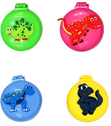 DiaryTown 4 Stück Runde Reise Haarbürste mit Spiegel, Haarbürste Klappbar Niedliche Cartoon Dinosaurier Klappbürste, Mini Klapp Haarbürste mit Spiegel für Frauen, Mädchen, Kinder
