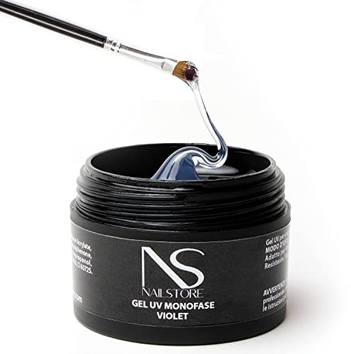 NAILSTORE - Gel UV Led Costruttore Monofasico Clear Violet Trasparente – evita l’ingiallimento unghie - media densità – autolivellante – adatto per ricostruzione unghie con cartine e per refill (50g)