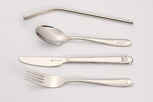 Viners Personalised Engraved Childrens Kids Cutlery Set Fox Owl Rabbit Woodland Animals with a Stainless Steel Straw in Bespoke Presentation Box Quality Stainless Steel Christmas Birthday Christening