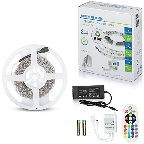 5m LED Streifen Set Licht RGB Rolle Lichterkette 10W IP20 inklusive Fernbedienung mit Netzteil Strip Light Lichtband