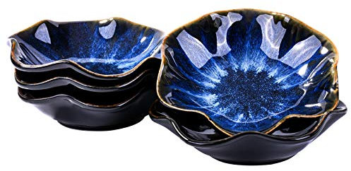 BOSILI Japanische blaue Sojasaucenschalen asiatische Vintage blaue Keramik Dip-Schüssel Set von 5 für Sushi Gewürze