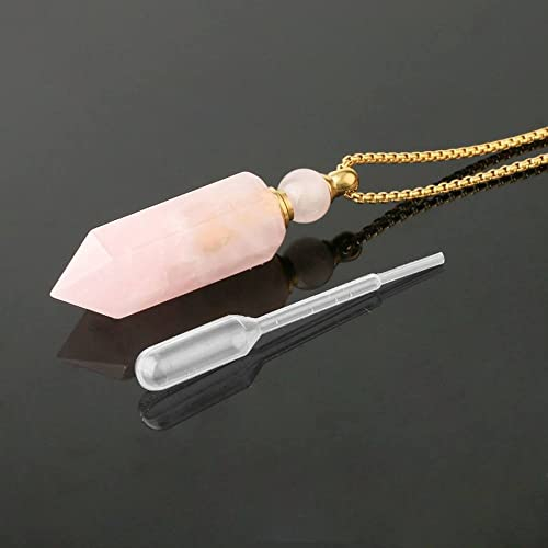sdfwe Crystal Necklace,Natürlicher Quarz-Diffusor für Ätherische Öle, Hexagon-Säule, Parfümflasche, Rosenquarz-Halskette Mit Goldener Kette für Damen, Herren, Modeschmuck