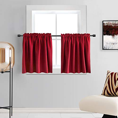 DONREN Rote Vorhangschichten für Festival – Weihnachtsdekorationen, kurze Volant-Vorhänge für kleine Fenster (76,2 x 61 cm, 2 Paneele)