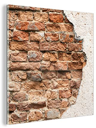 MuchoWow Glasbild Glasfoto Wandbild Bilder Deko 50x50 cm Gips - Wand - Ziegel