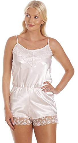 Camille Womens Luxury Satin Playsuit - Ladies Stylish Lightweight & Breathable All in One with Austrian Lace Floral Detailing
