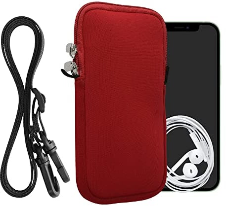 kwmobile Handytasche für Smartphones L - 6,5 - Neopren Handy Hülle Rot mit Kordel - Handy Tasche mit Handykette 16,5 x 8,9 cm Innenmaße