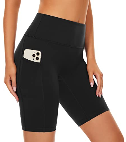 SIMIYA Radlerhose Damen, Kurze Leggings mit Handytasche Blickdichte High Waist Sporthose Damen Kurz, Sport Shorts für Gym（Schwarz,3XL）