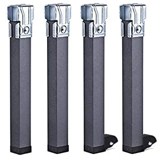 Cama express Lot de 4 Pieds carrés pour sommier ou sommier tapissier | Pieds métalliques de 32 cm avec Pince | 2 Pieds sans Roues et 2 Pieds avec roulettes