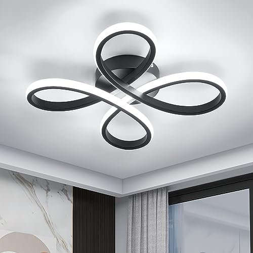 Dorlink LED Ceiling Light, Modern Flower Ceiling Lights Black Chandeliers Ceiling lamp, 3000/4500/6500K 3 Color Small Flush Ceiling Light for Bedroom, Living Room, Kitchen, Hallway, Bathroom, Porch