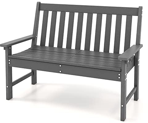KOMFOTTEU 2 Sitzer Gartenbank, wetterfeste Sitzbank mit Rückenlehne & Armlehnen, Terrassenbank aus HDPE bis 300 kg belastbar, Parkbank für Balkon Garten Terrasse, 132,5 x 62,5 x 91cm (Grau)