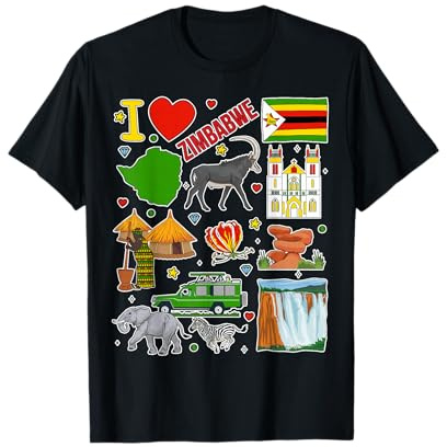 Zimbabwean hand drawn symbols, Zimbabwe map, cultural icons T-Shirt