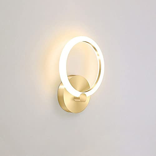 Klobvtt Lámpara de Pared LED Lámpara de Pared Redonda Aplique de Metal Dorado Iluminación de Pared con Pantalla acrílica, 10W Luces de arandela de Pared Anillo Apliques de Pared Lámparas para Sala de