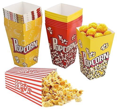 30 Piezas Open-top Popcorn Box, 28oz Caja Palomitas Carton, Cajas de Palomitas es Resistente Al Aceite, Bolsas Palomitas de Maíz de Estilo Sofisticado para Bocadillos de Fiesta, Cubo Palomitas