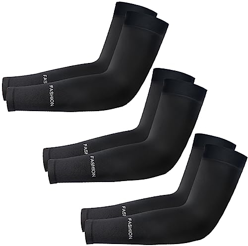 skytowards 3 Pares Mangas Transpirables para Brazo - Manguitos Elásticos de Protección UV para Enfriamiento - Manga Protectora Solar de Mujeres y Hombres para Deportes y Ciclismo (Negro)