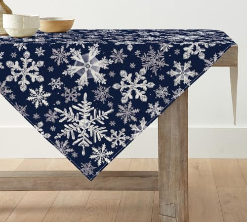 Artoid Mode Dunkel Blau Schneeflocken Weihnachten Tischdecke, Tischwäsche Winter Küche Tisch Dekoration Drinnen Urlaub Party Dekor 85x85 cm
