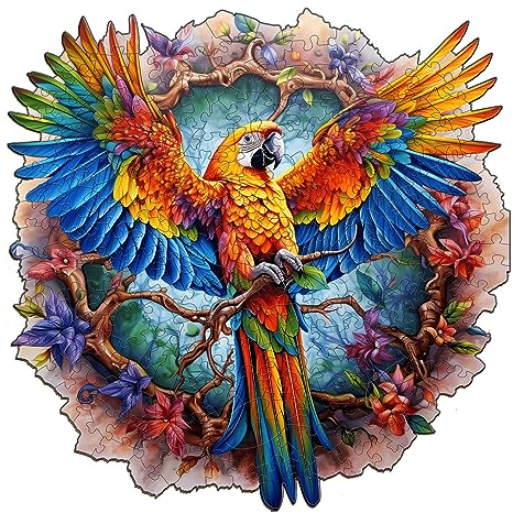 Blumuze Holzpuzzle Erwachsene, Papagei Holzpuzzle Einzigartige Tierform Puzzleteile, Holz-Puzzle, Puzzle aus Tierteilen, Puzzle Holz Erwachsene mit Geschenkbox aus Holz 100 Stück(S-7.5 * 7.5in)