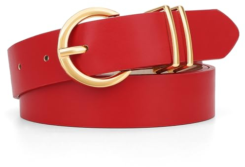 JasGood Damen Ledergürtel für Jeans Hosen Kleider Mode Goldschnalle Damen Leder Gürtel,Rot,100cm
