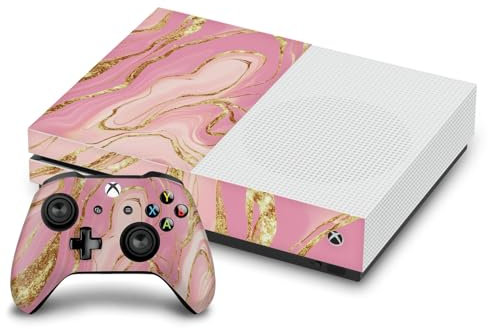 Head Case Designs Pink and Gold Marble Vinyl Sticker Gaming Skin Decal Cover Compatible With Xbox One S Console and Controller Bundle