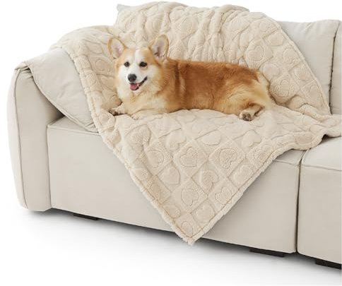 BEDSURE Waschbar Hundedecke Grosse Hunde - 120x100 cm Hundedecke Sofa aus Coral Fleece, Hundedecke Flauschig und Weich, Katzendecke für Katzen, Haustier Decke für Unterwegs, Bed, Sofa, Cremeweiß