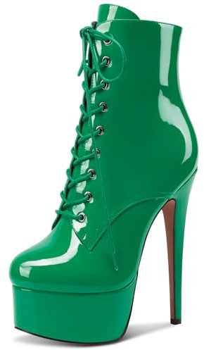 NobleOnly Donna Spillo Alto High Piattaforma Tacco Heel Rotonda Punta Lacci Cerniera Ballo Stivaletti 15 CM Heels Verde 37 EU