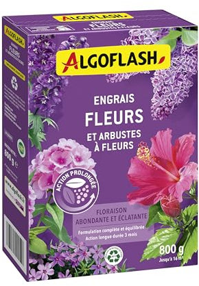 Algoflash Engrais Fleurs et Arbustes à fleurs, Action prolongée - 800 g