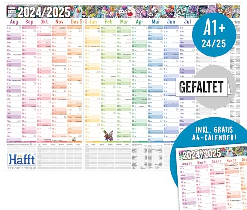 Häfft® XXL Wandkalender Schuljahr 2024/2025 A1+ Brot & Schwein 89 x 63 cm groß, gefaltet/gefalzt - Schuljahreskalender, Schuljahresplaner für die Wand - nachhaltig & klimafreundlich
