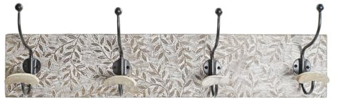 Home ESPRIT Porte-manteau mural blanc fer bois de manguier 76 x 14 x 21 cm