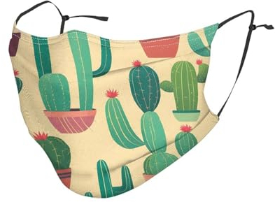 Yyhwhjde Erwachsenenmasken, waschbar, weich, atmungsaktiv, geeignet für Camping, Laufen, Reisen, den täglichen Gebrauch, niedlicher Kaktus, nahtlose Illustrationsdrucke, 10 Stück