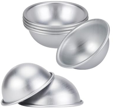 FSSTUD 10 Stück 4,5 cm Badebombenformen Bad Seife Formen halbrunde Kuchenformen Pudding Backformen Aluminium Kuchen Becher Ei Tart Formen Dessert Kochen Pfannen