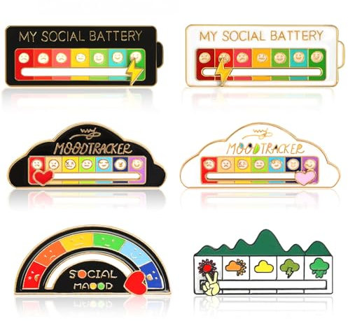 Social Battery Pin, 6 Stück Pin Social Battery Lustige Brosche für Soziale Stimmung für 7 Tage Interaktive Stimmungsnadeln, Mood Pin Social Battery für Psychische Gesundheit