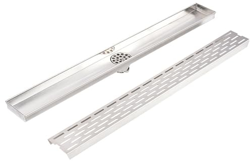 JSDQQG Rechteck Linearer Duschablauf Siphon,Rostfreier Stahl Duschrinne Gitter Deckel,Bodenablauf Flach Mit Haarsieb,Center Drainage,60 * 6.8cm