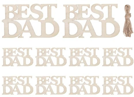 Holzstücke zum Vatertag, Dekoration, 10 Ausschnitte, zum Basteln für Kinder, unlackierte Holz-Bastelanhänger, Dekoration für Vatertagsgeschenke, Vatertagsdekorationen