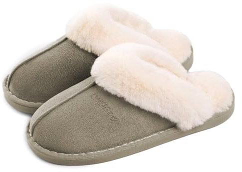 Misolin Damen Herren Hausschuhe Winter Warme Faux Pelz Slippers Weiche Flache Plüsch Pantoffeln Rutschfeste Outdoor/Indoor - mit super Qualität,Moosgrün, 40.5/42 EU, Etikettgröße: 290 (44-45)