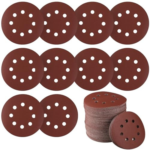 Sruhrak 100 Pcs Sanding Discs, 125mm Sanding Pads Set Hook and Loop 180 Grits Sandpaper for Random Orbital Sander