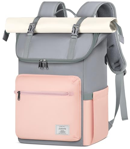 Lubardy Rolltop Rucksack Herren Damen Wasserdicht Rucksack Herren Laptop Rucksack 17,3 zoll Schulrucksack Daypacks für Uni Arbeit Reisen Freizeit Grau