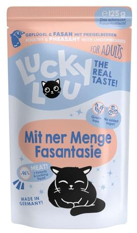 Lucky Lou Lifestage, Viel Fleisch, Innereien & Sud, Nassfutter für Katzen, Premiumqualität (125g (16er Pack), Adult Geflügel & Fasan)