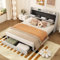 Ymkua Polsterbett 140x200, Doppelbett, Stauraumbett mit 2 Schubladen, Bett, Bettgestell mit Stauraum Kopfteil und Lattenrost aus Holz, Jugendbett, Flaches Bett mit USB-Port, Ohne Matratze (Beige)