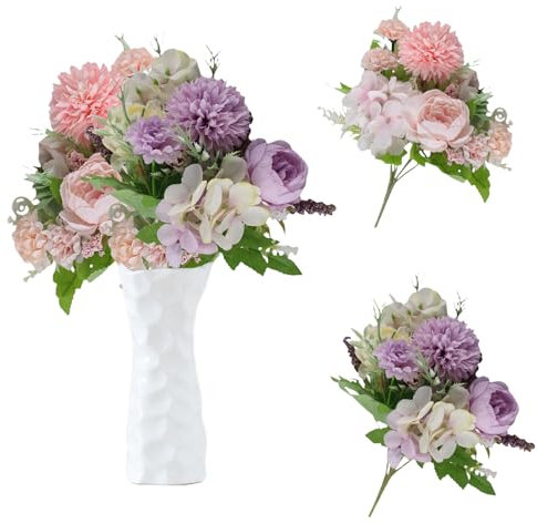 astylishome Faux Flower Arrangements Vintage Artificial Peony Flowers Bouquets Wedding Decoration Home Table Kitchen Office Garden Bridal Plants Purple Pink 2116