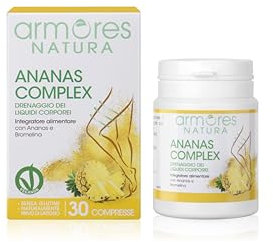 Armores Natura Integratori Alimentari, Ananas Complex, Drenante, a Base di Estratto Secco di Ananas ed Enzima Bromelina, per il Drenaggio dei Liquidi Corporei e la Funzione Digestiva, 30 compresse