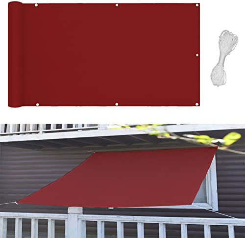 Toldo rectangular para exteriores, 1,2 x 3,8 m, tela de poliéster duradera con cuerdas de montaje para jardín, patio, color vino tinto