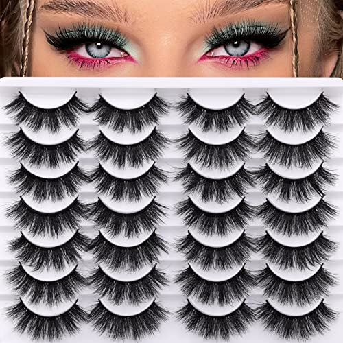 Künstliche Wimpern Fluffy False Lashes Falsche Wimpern Dramatische 20MM Faux Nerzwimpern 14 Paare Wispy Eyelashes Lange Dicke Flauschige Streifen Wimpern Multipack