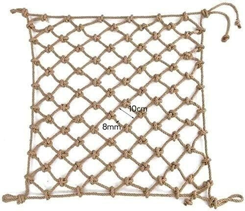 WXF86djl Kletternetz für Kinder 8 MM/10 cm Hanf Seil Net Heavy Duty Fracht LKW Anhänger Net Balkon Zaun Außen Terrasse Dekoration Gitter Baum Zimmer Pflanze Klettern(3m*3m)